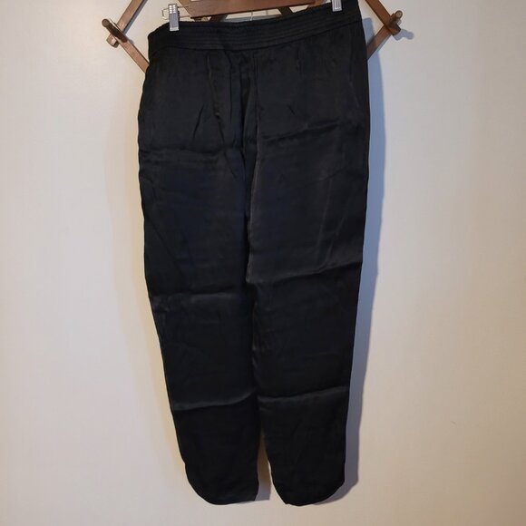 ZARA Black Satin Tulip Hem Elastic Waist Trousers SZ L - Picture 2 of 4
